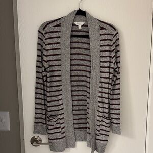 Market & Spruce Gray and Burgundy Striped Cardigan